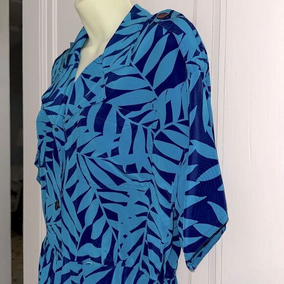 Vintage Adrianna Papell Teal and Purple Tropical Leaf Pattern Silk Dress - Picture 4 of 8